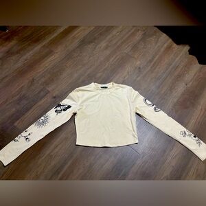 Cream Long Sleeve Crop Top with Arm Designs